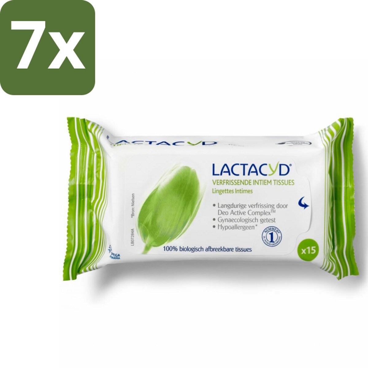 7 x Lactacyd Tissues Verfrissend 15 stuks per verpakking - Intieme Doekjes - Verfrissend - Biologisch Afbreekbaar - Melkzuur - Menthol