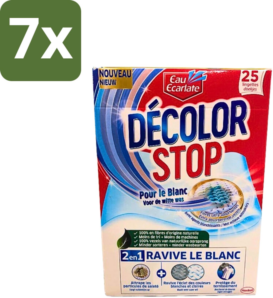 7 x Eau Eclarate - Sublim Blanc - Ultra Witmakend - 25 doekjes - Wit Textiel Herstellen - Glans Herstellen - Verhelderende Doekjes - Witte Stoffen Beschermen - Doekjes Voor Wit Textiel
