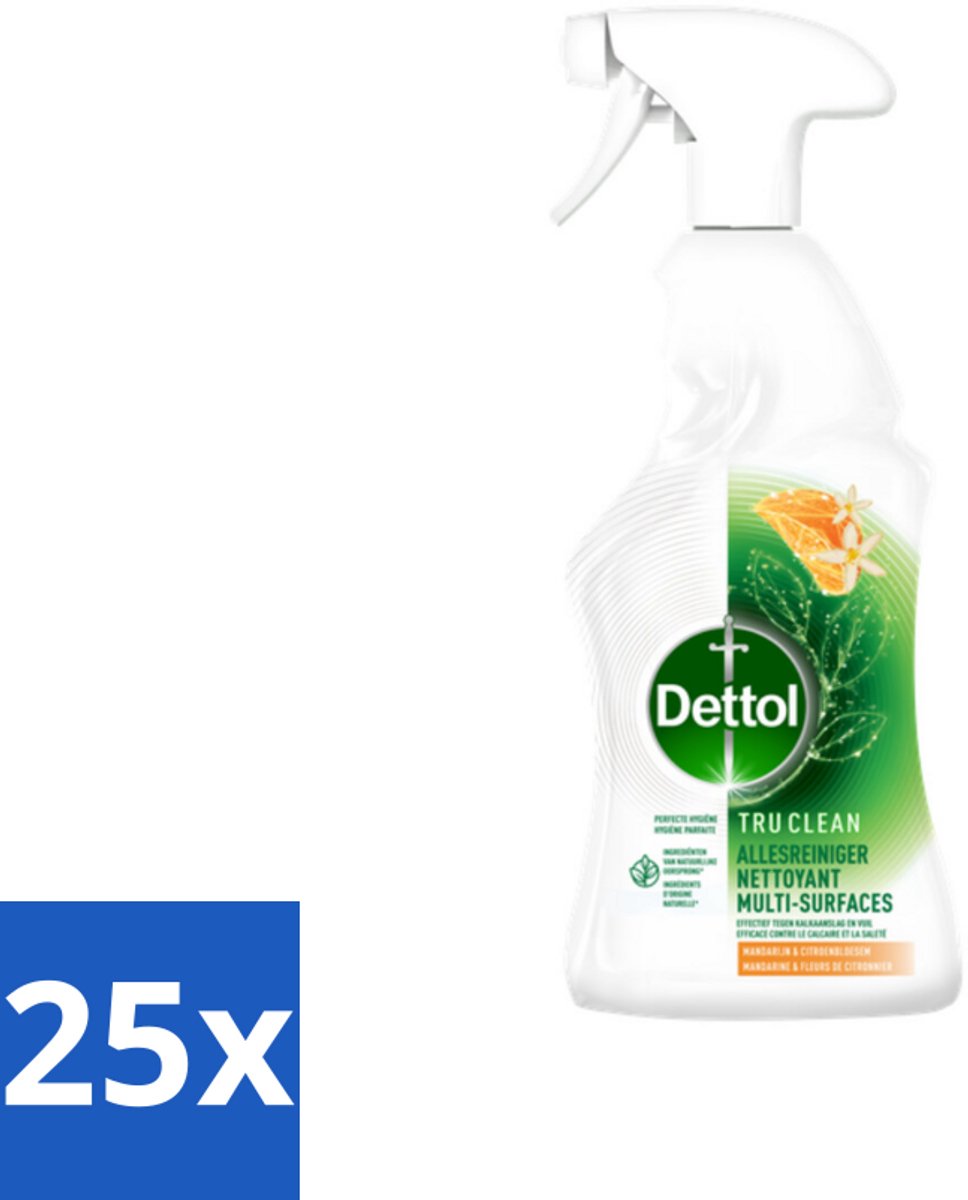 25 x Dettol Allesreiniger Spray Mandarijn & Citroenbloesem 500 ml - Allesreiniger - Reinigen - Kalkaanslag - Vuil - Natuurlijke Ingrediënten