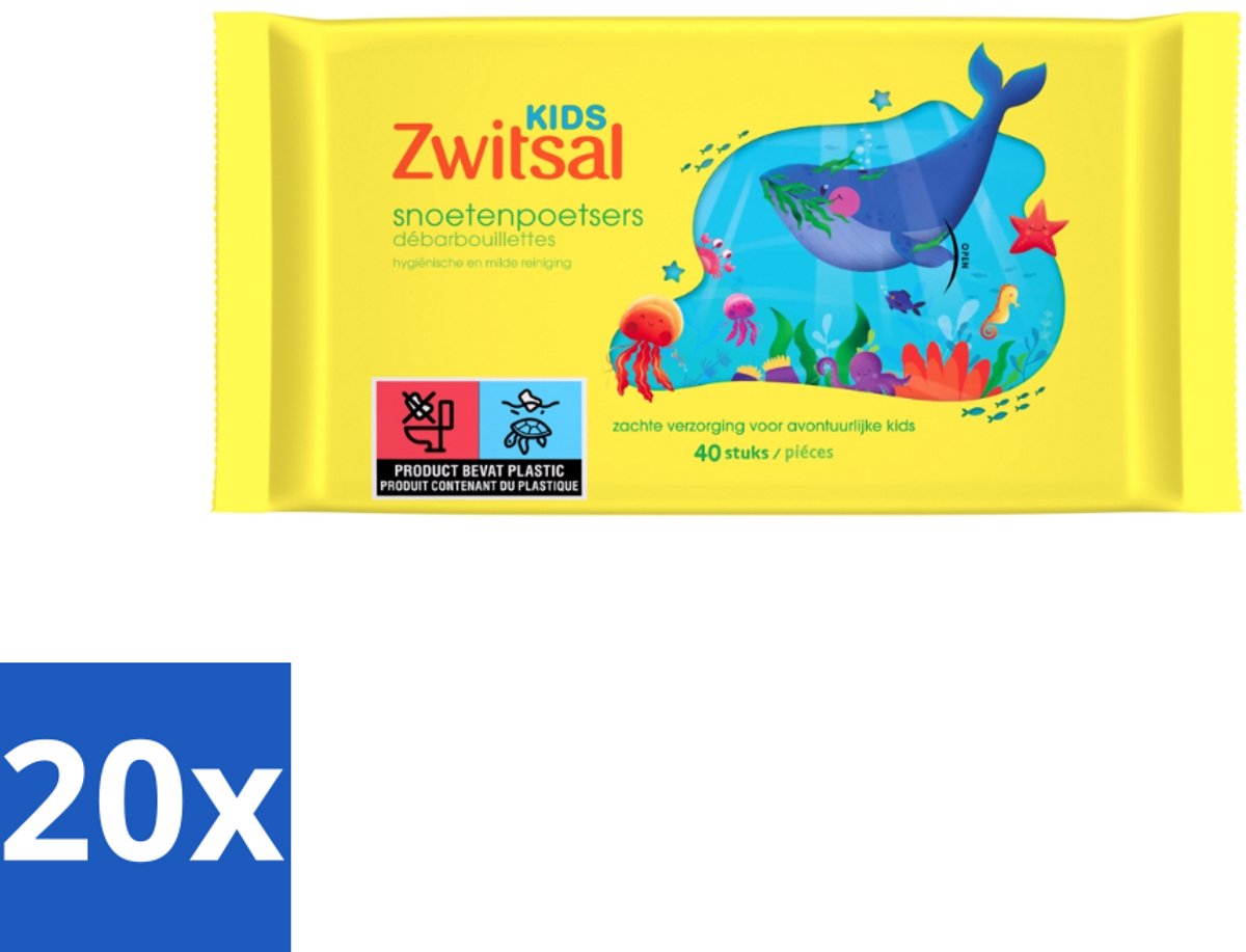 20 x Zwitsal Kids - Snoetenpoetsers - Voor Handjes en Snoetjes - 40 Doekjes - Snoetenpoetsers Voor Kinderen - Handjes Reinigen - Gezicht Reinigen - Kinderhuid - Hygiëne