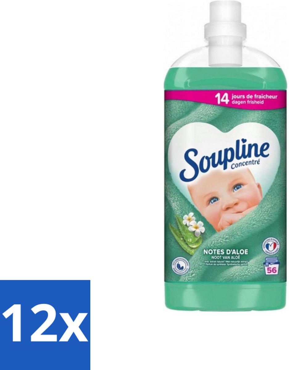 12 x Soupline - Wasverzachter - Aloë Vera - 56 Wasbeurten - 1.3L - Wasverzachter - Aloë Vera - Frisheid - Zachtheid - Wasgoed