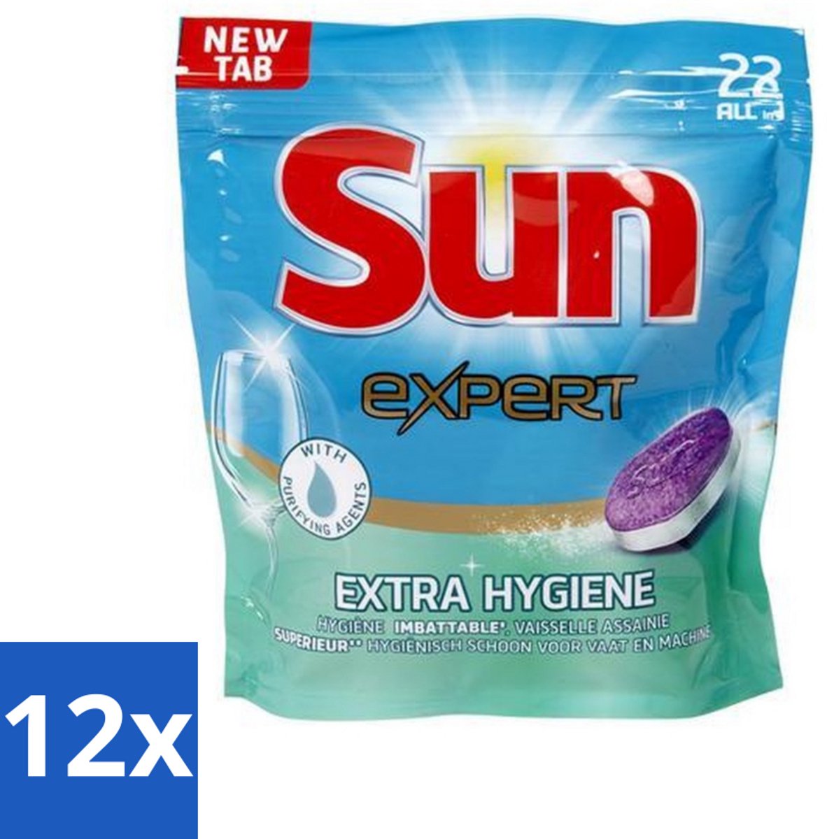 12 x Sun Expert - Extra Hygiëne - Vaatwastabletten - 22 Tabletten - Vaatwastabletten - Vaatwasser - Reiniging - Hygiëne - Kalkvrij