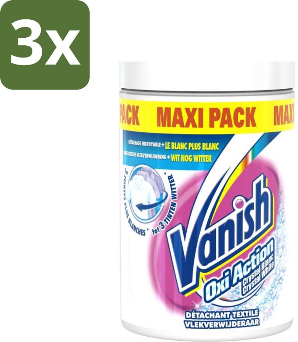3 x Vanish Oxi Action - Vlekkenverwijderaar Poeder - Witte Was - Maxi Pack - 1 Kg - Wit Waspoeder - Vlekverwijderaar - Witte Was - Wasmiddel - Vlekken Verwijderen