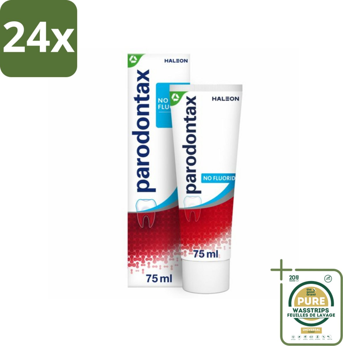 Parodontax – Tandpasta – Zonder Fluoride – 75 ml - Voordeelverpakking - 24 stuks - Tandplak verwijderen - Natuurlijke mondhygiëne