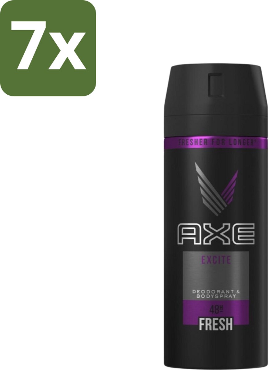 7 x Axe - Deodorant Bodyspray - 48hrs Fresh - Excite - 150 ml - 48 Uur Fris - Deodorant Spray - Kokosnoot Geur - Zwarte Peper Geur - Frisheid
