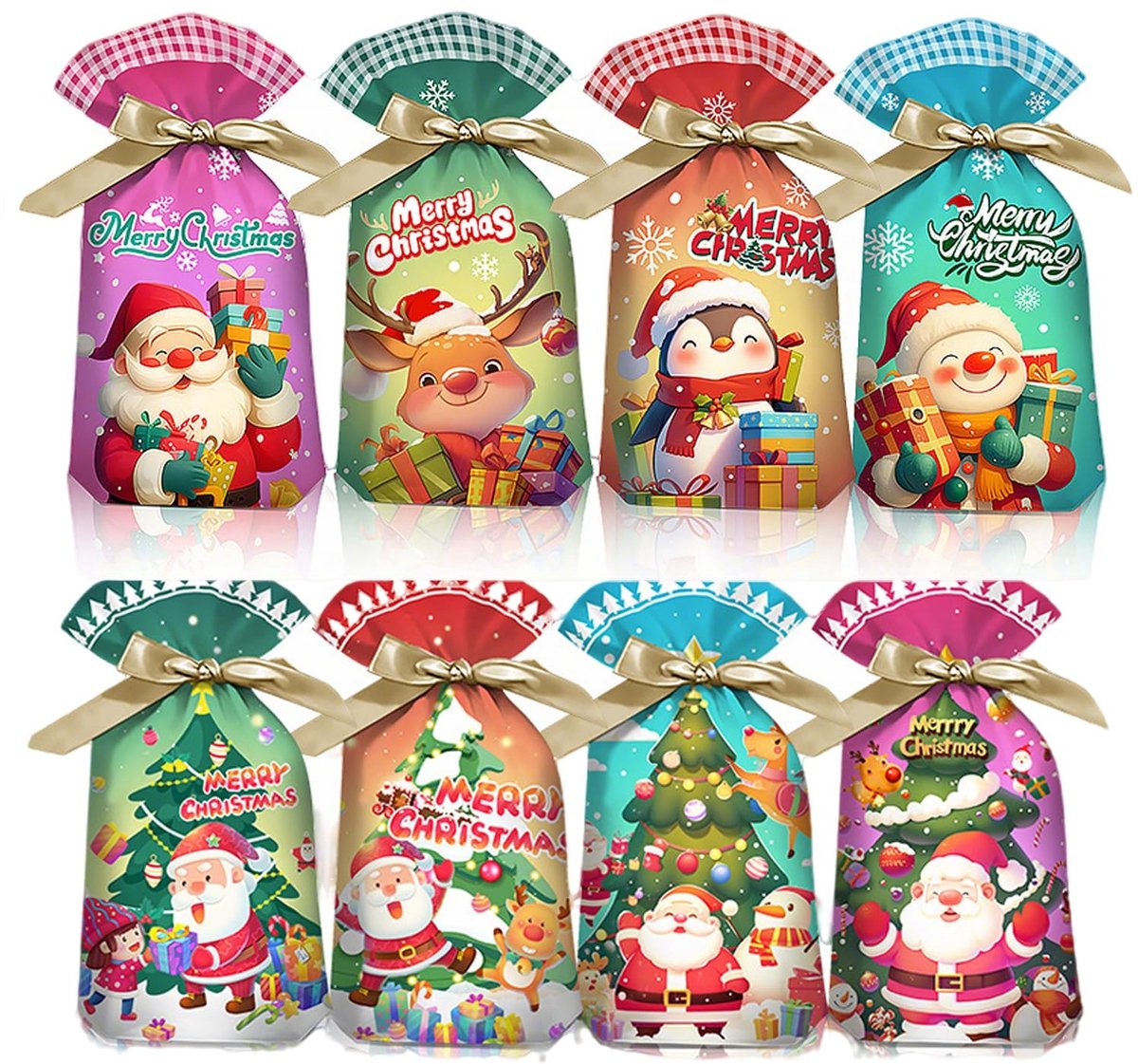 Elzusha - Set van 32 Kerstcadeauzakjes met Trekkoord voor Diverse Geschenken