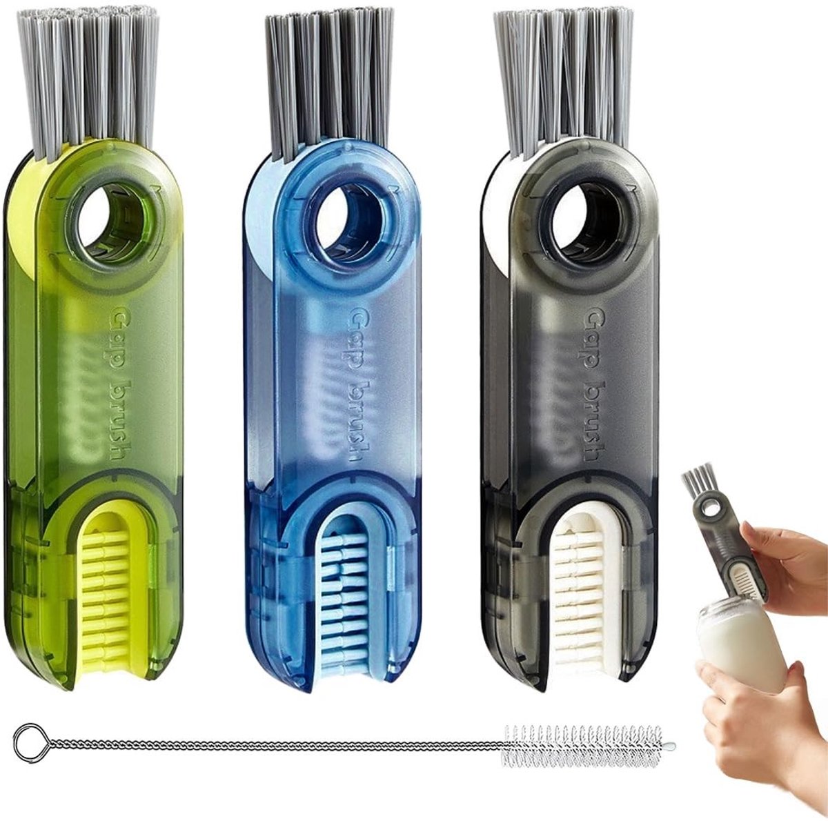 Elzusha - 3-in-1 Multifunctionele Borstels met 20 cm Rietjes - Groen, Blauw, Grijs