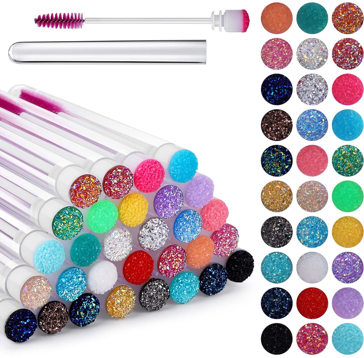Elzusha - 30 Stuks Wimperpinsel Applicatoren met Kristallen Handvatten