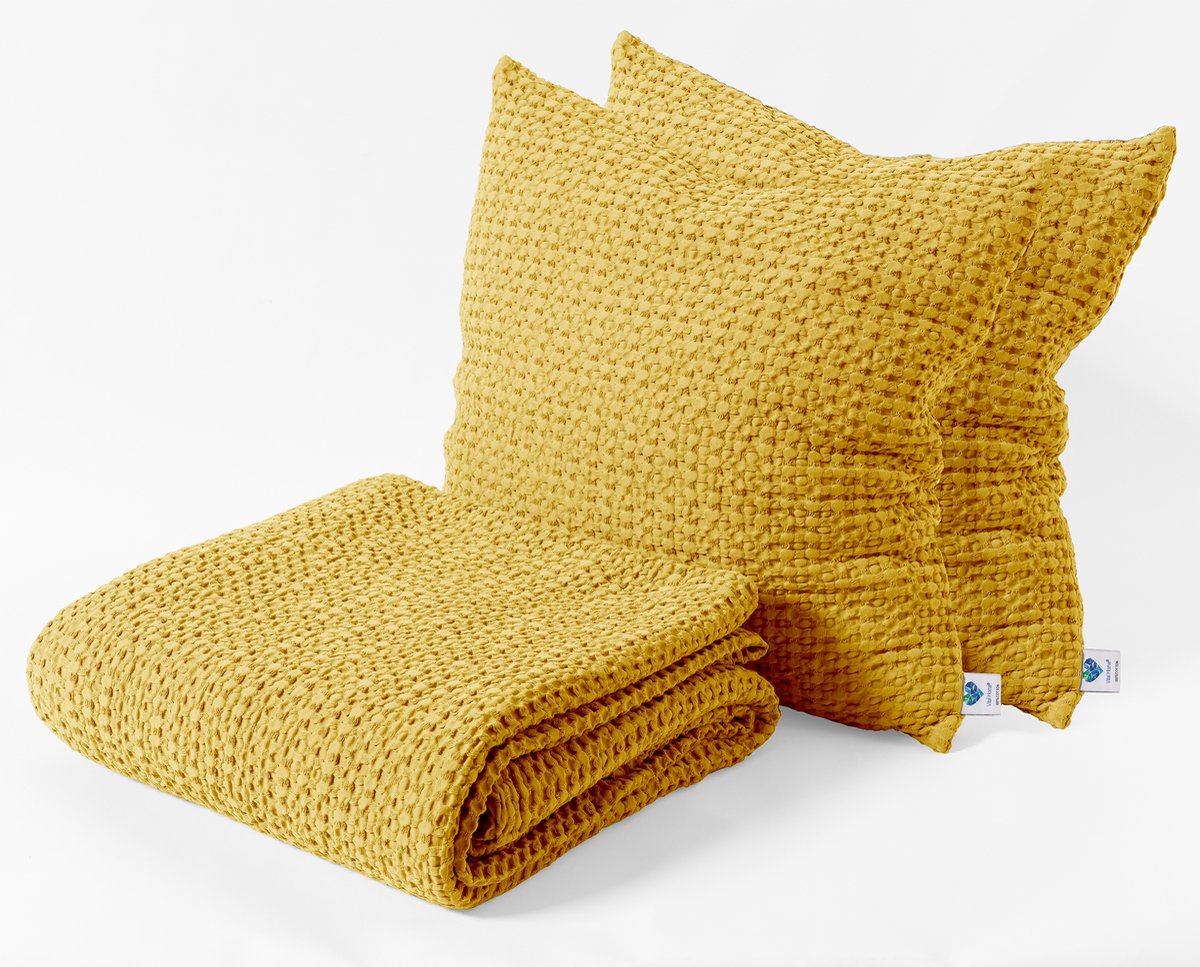 Merkloze Gele Bedsprei 140x220 cm - Zachte Katoen
