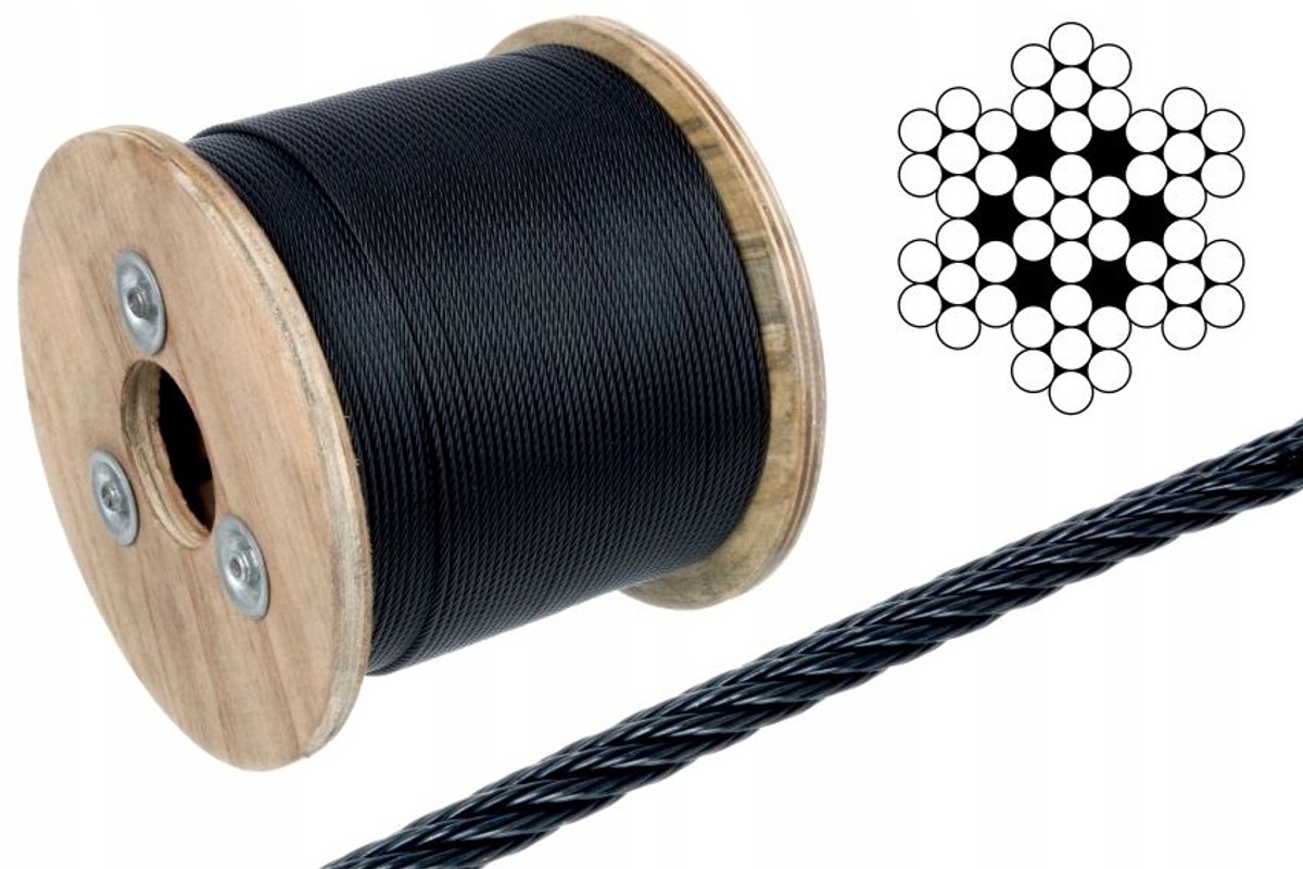Zwarte RVS Kabel AISI 316 7x7 3mm Mat PVD Coating