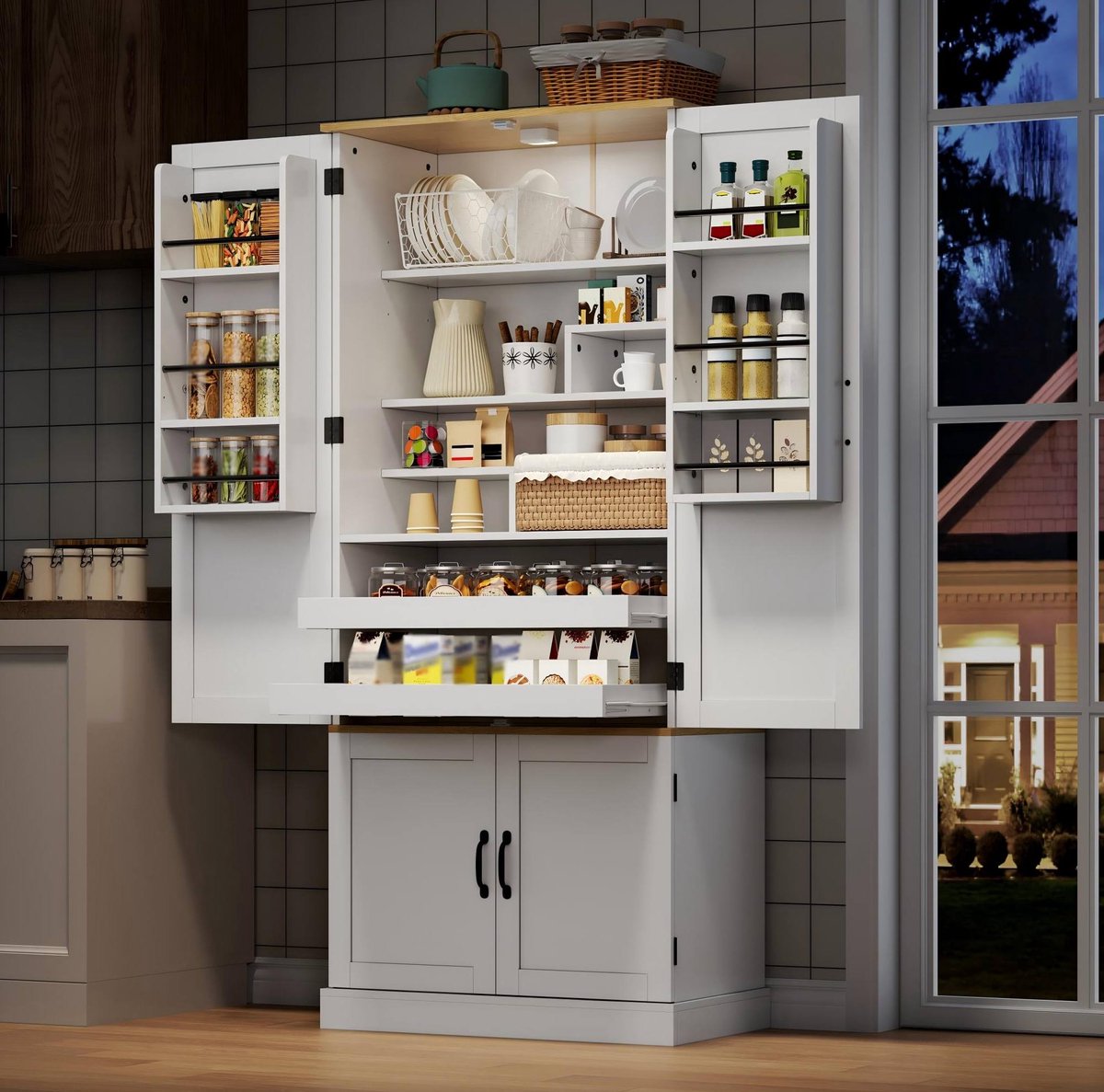 COVREO Keukenkast 80 x 40 x 180 cm wit MDF, met sensorkastverlichting