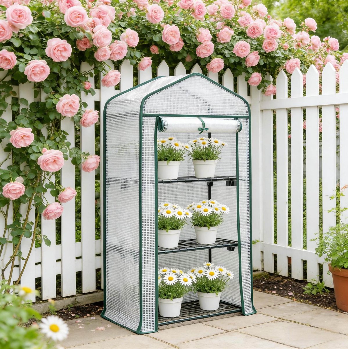 MODENUIT Kweekkas 69 x 49 x 125 cm - Roldeur Met Rits - 3 Legplanken - Voor Balkon En Terras - Staal - Wit
