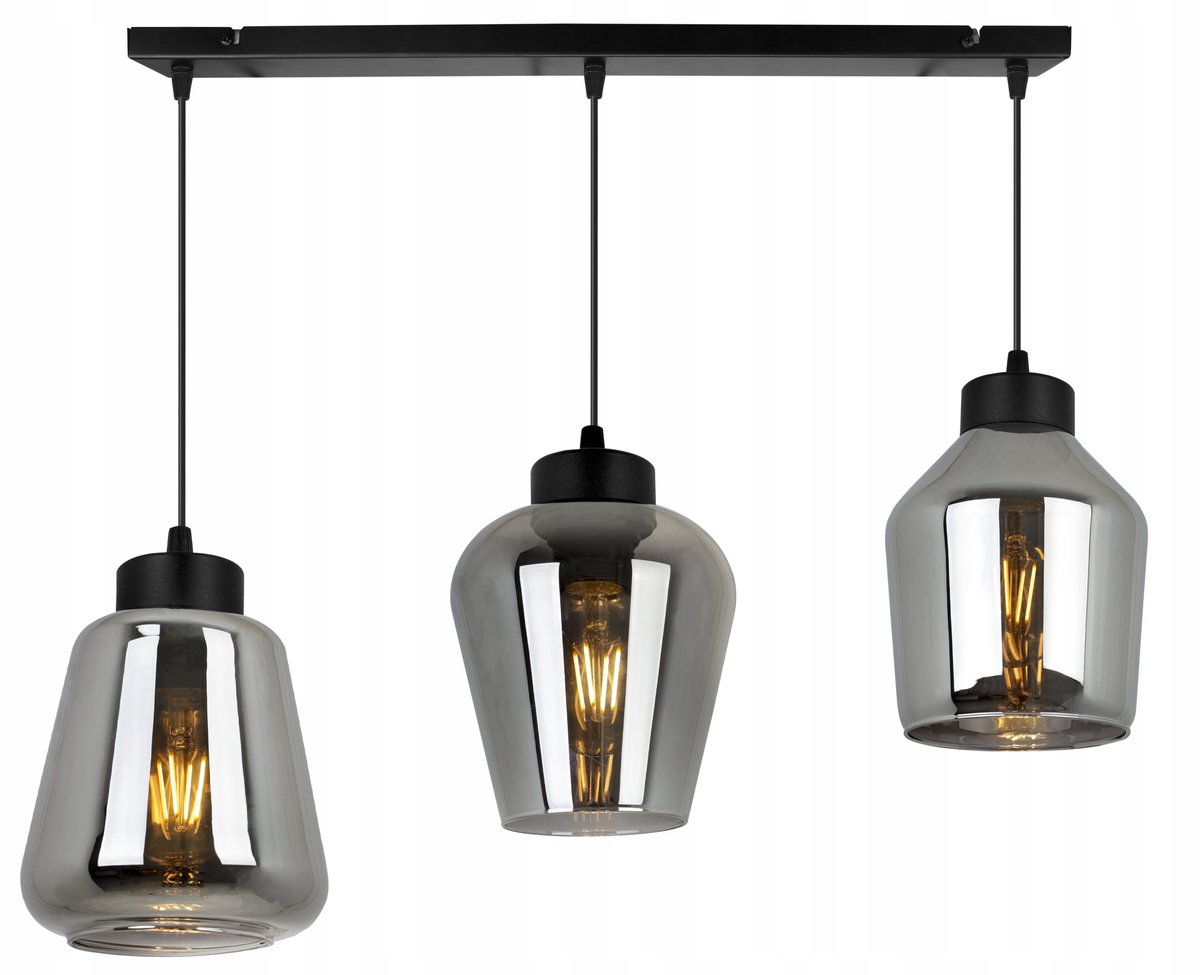 Zwarte Loft Hanglamp Glas E27 3-lichts
