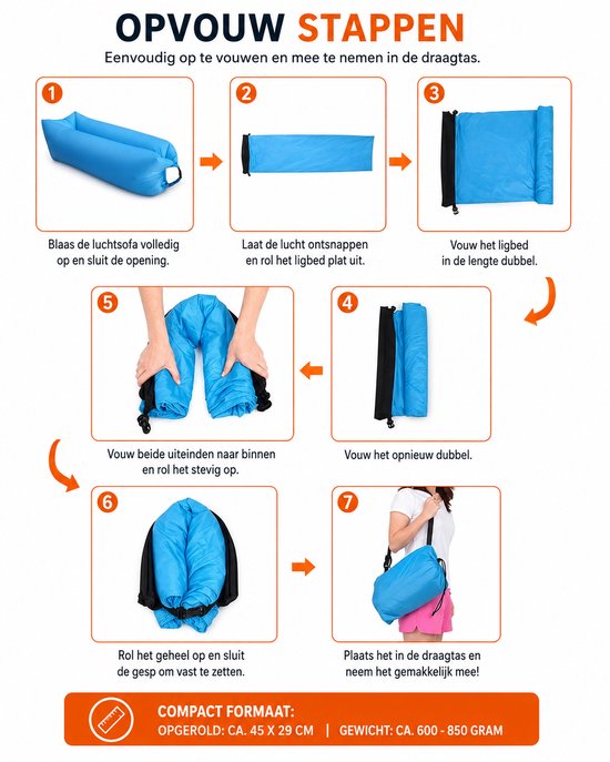 SanaVida - Opblaasbaar Luchtbed - Campingmatras - Slaapmat - Reisbed - Zelfvullend - Inclusief Draagtas - Oranje - 70x52x180 cm — afbeelding 2