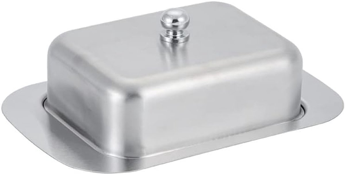 MODFU Botervloot RVS 18,5 x 12,2 x 6,6 cm – Met Deksel – Roestvrijstalen Boterbakje voor Ontbijt & Keuken – Zilver