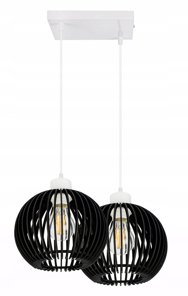 Hanglamp Wit Zwart Metaal Hout E27 Loft Stijl