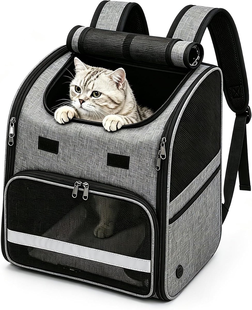 Draagbare en Vouwbare Katrugzak, Ademend en Lichtgewicht, Multifunctionele Waterdichte Tas voor Huisdieren, Geschikt voor Katten en Honden tot 10 kg, Ruime Opbergruimte, Grijs