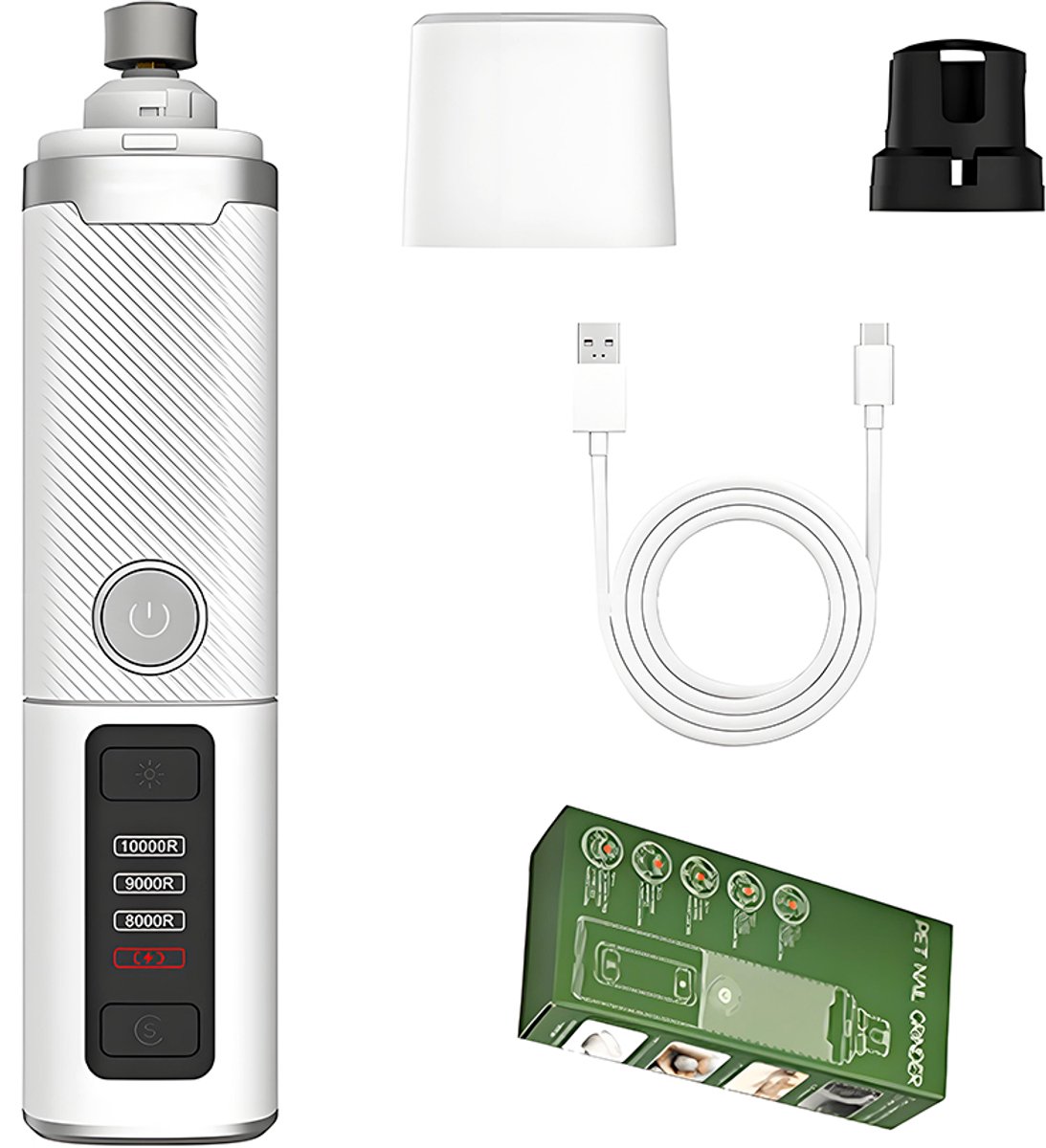 Nagelvijl voor huisdieren - Professionele nageltrimmer - Elektrische nagelvijl - Geschikt voor honden en katten - Drie snelheidsstanden - 1500 mAh - USB oplaadbaar - Stil en pijnloos - Wit