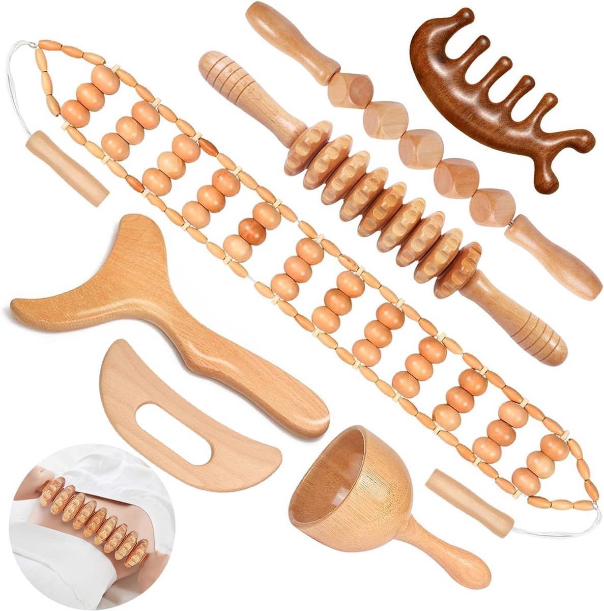 Binlingdaily 7 STKS Houttherapie Massage Tools Lymfedrainage Massager voor Spierpijn Verlichting - ShopVlot