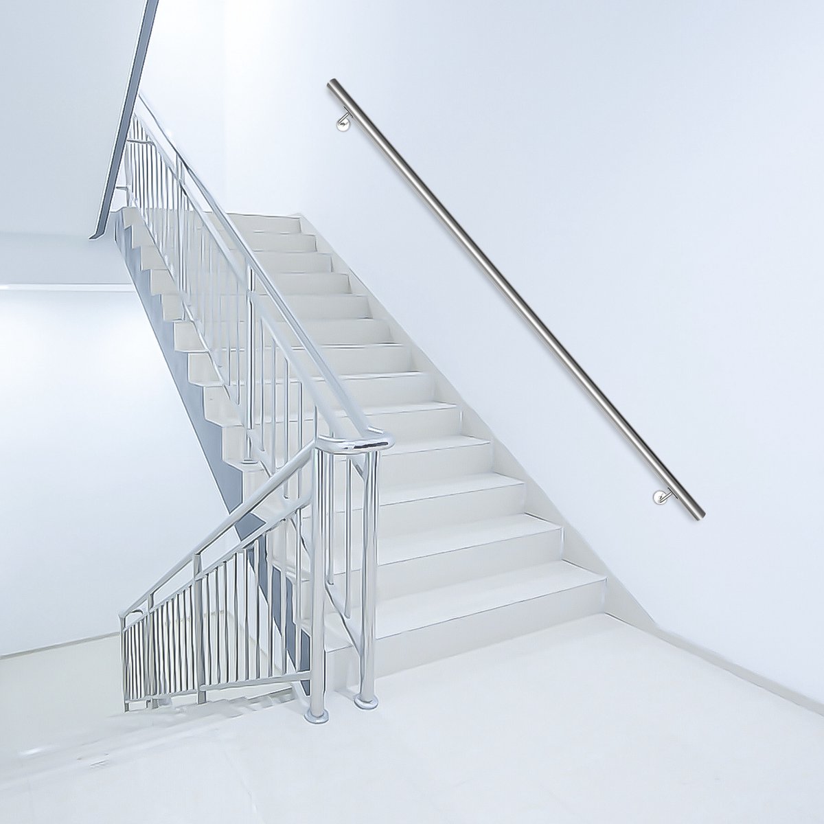 Trapleuning RVS 120 cm Ø42 mm, wandhandgreep van 304 roestvrij staal met geborstelde afwerking, voor binnen buiten balkon en terras