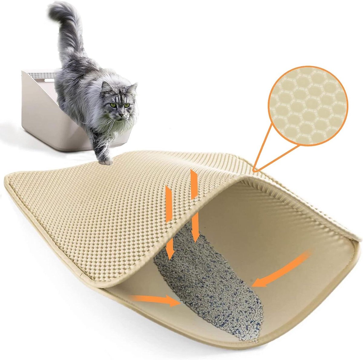 Kattenbak Mat - Huisdier Accessoire - Kattenbak Schoon - Dubbele Laag - 60x40 cm - Beige