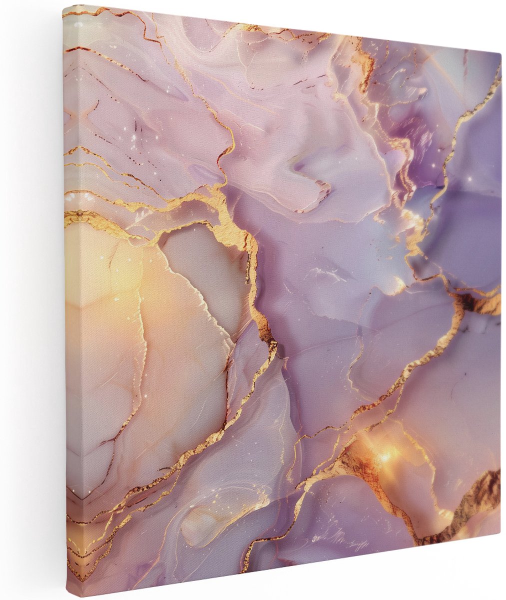 Artaza Canvas Schilderij Abstract - 100x100 cm - Groot - Wanddecoratie Goud - Muurdecoratie Marmer - Decoratie Woonkamer - Pastel