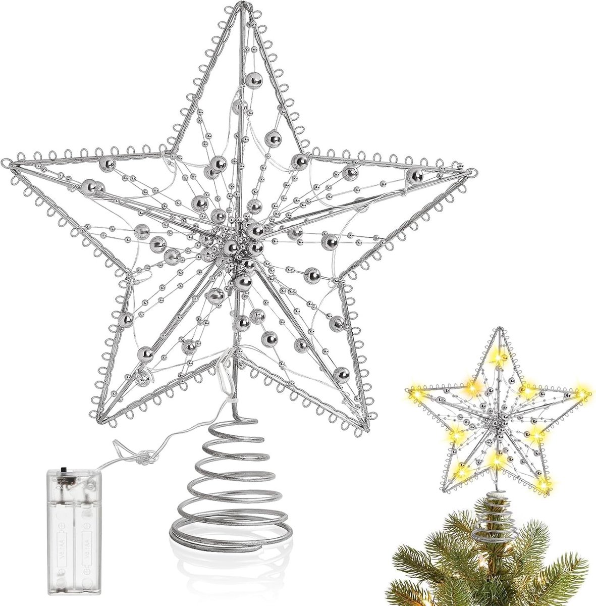 Kerstboomster Topper 25cm met 10 LED Lichten - Stralende Ster voor Kerstboom Decoratie en Feestelijke Sfeer