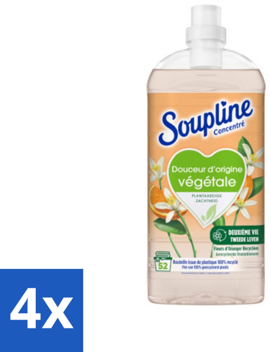 4 x Soupline - Wasverzachter - Oranjebloesem - 52 Wasbeurten - 1.3L - Wasverzachter - Plantaardige Wasverzachter - Wasverzachter Oranjebloesem - Zachte Was - Wasverzachter Biologisch