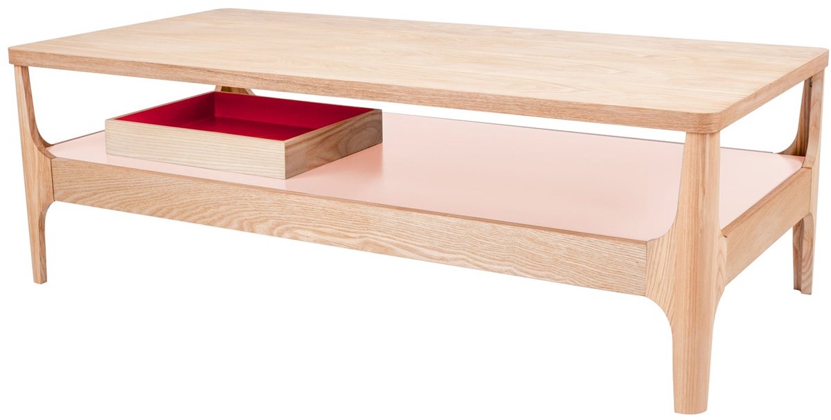 Padiro rechthoekige salontafel 120 x 40 x 60 cm - esche / rosa - MDF met eschenfineer - massief houten poten - met schap