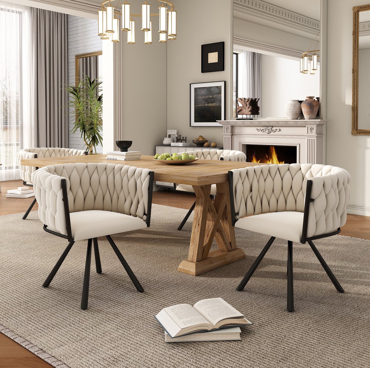 MIVRAY Eetkamerstoel 72 Cm - Draaibare Kuipstoel Met Armleuningen En Gestikt Patroon - Voor Eetkamer En Woonkamer - Velvet Beige