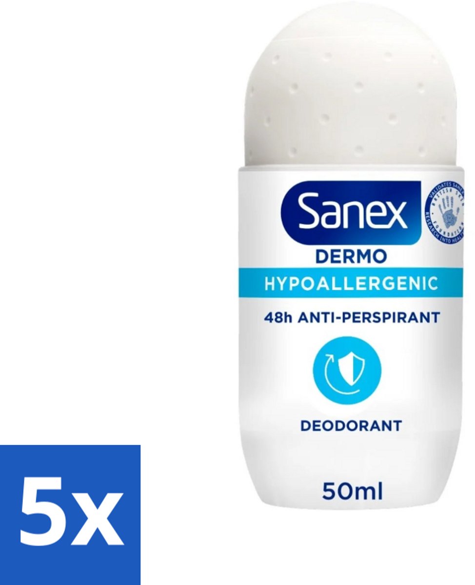Sanex Dermo - Deodorant Roller - Hypoallergeen - 48h Anti-Transpirant - 50 ml - Bulkverpakking - 5 stuks