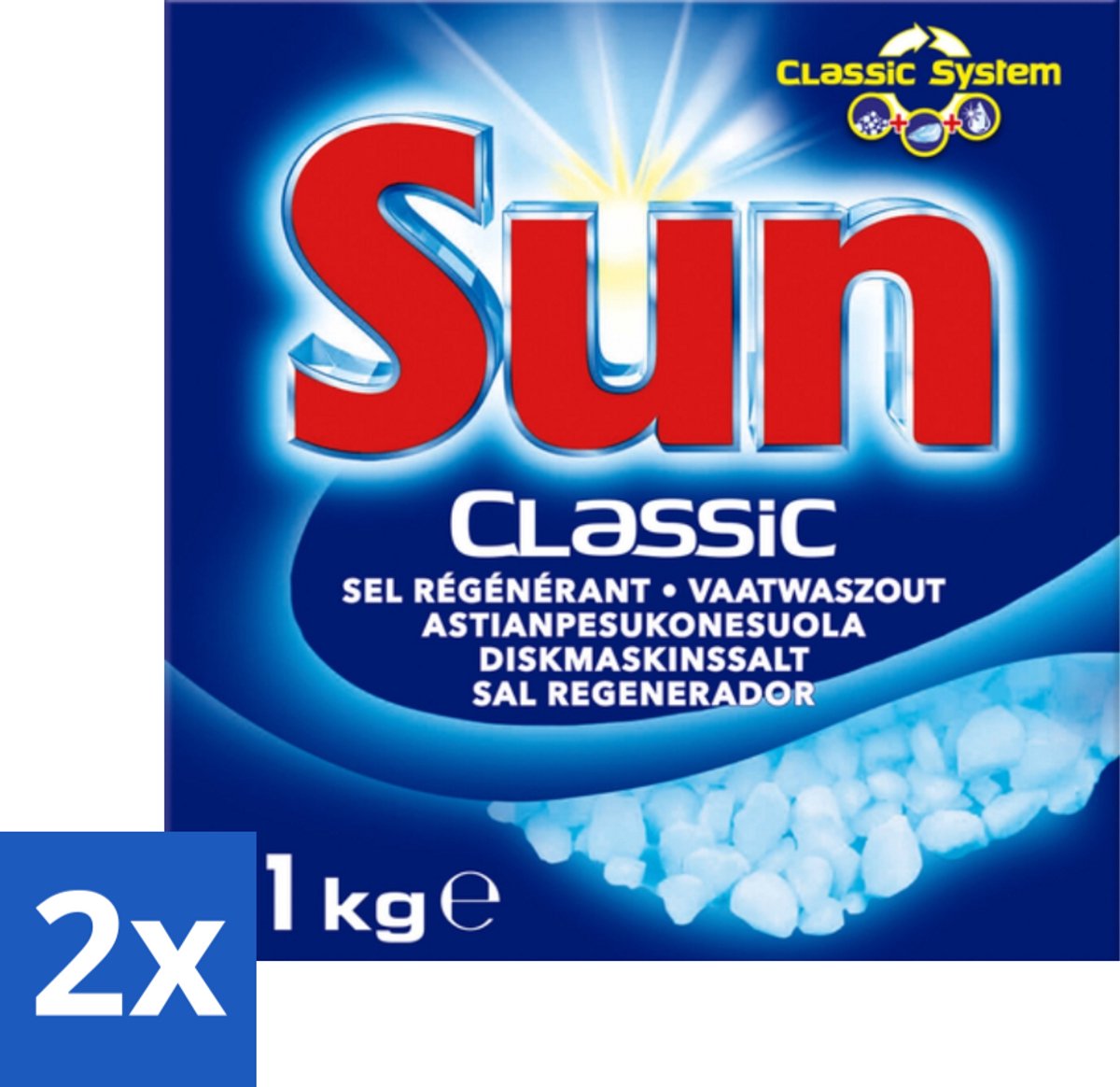 2 x Sun Classic - Vaatwaszout - Klassiek Systeem - 1 kg - Vaatwaszout - Vaatwasser Schoonmaken - Kalkaanslag Voorkomen - Vaatwasser Onderhoud - Vaatwasser Zout