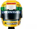Gele LEGO helm met blauwe en groene strepen, "HONDA" en "NACIONAL" logo's. Met minifiguur.