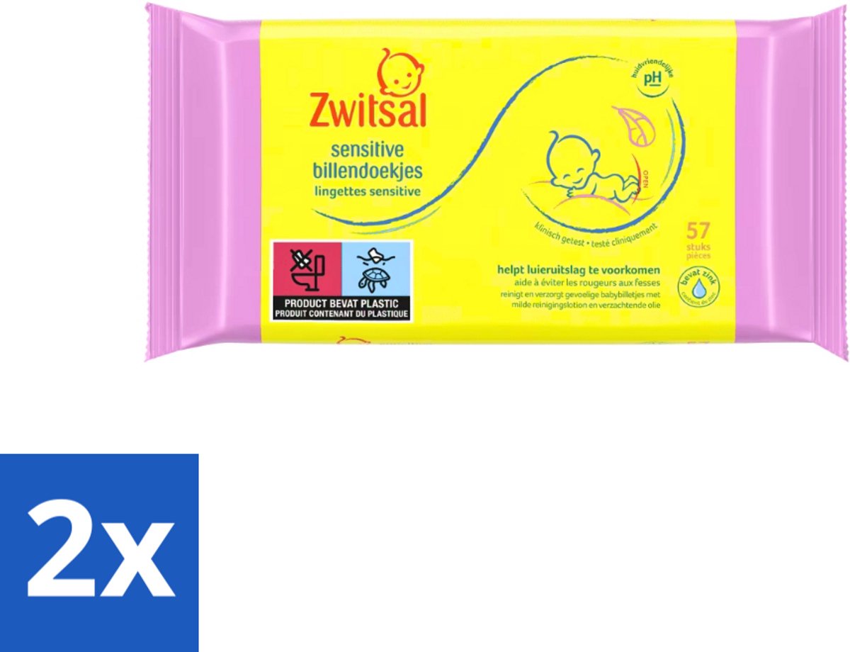 Zwitsal - Babyverzorging - Billendoekjes Sensitive - Voor de Gevoelige Babyhuid - 57 Doekjes - Voordeelverpakking - 2 stuks
