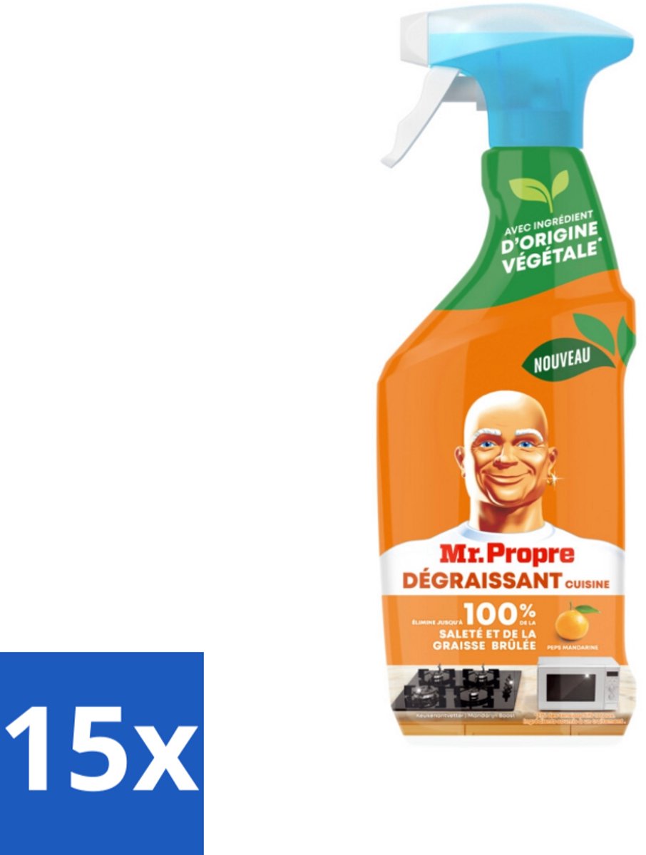Mr. Proper - Keukenontvetter Spray - Mandarijn - Natuurlijke ingrediënten - 500 ml - Bulkverpakking - 15 stuks