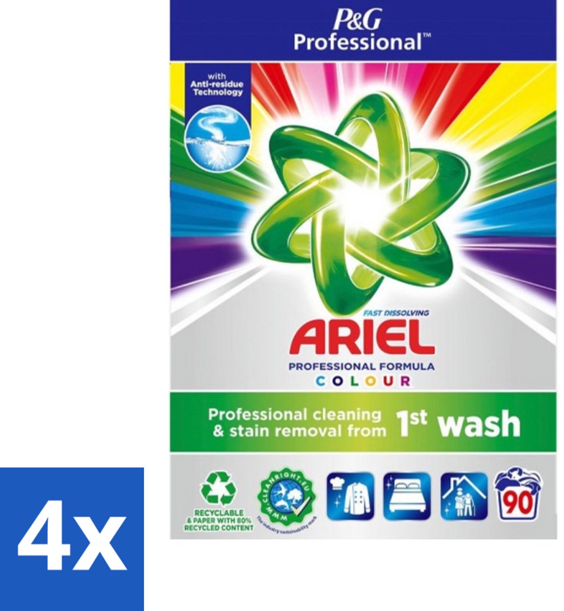 4 x Ariel Professional - Waspoeder - Gekleurde Was - 90 Wasbeurten - Waspoeder - Wasmiddel - Gekleurde Was - Professionele Reiniging - Vlekkenverwijderaar