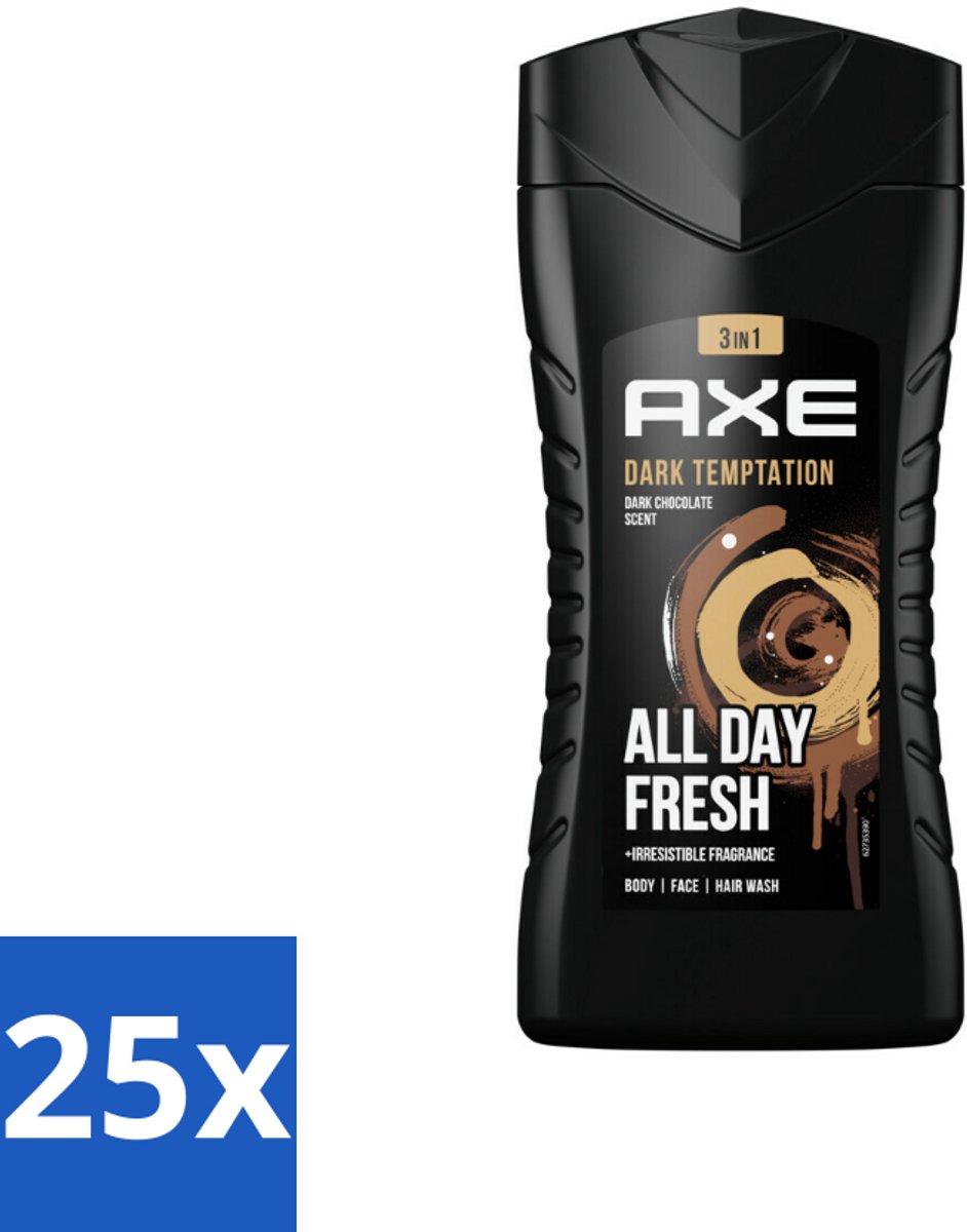 Axe - 3-in-1 Douchegel - Dark Temptation - Dark Chocolate - 12hrs Long Lasting Scent - 250 ml - Bulkverpakking - 25 stuks