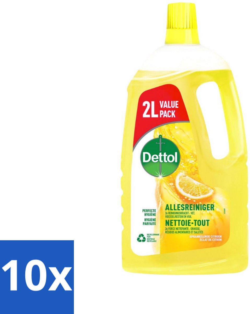 Dettol - Allesreiniger - Sprankelende Citroen - Perfecte Hygiëne - 2L - Bulkverpakking - 10 stuks