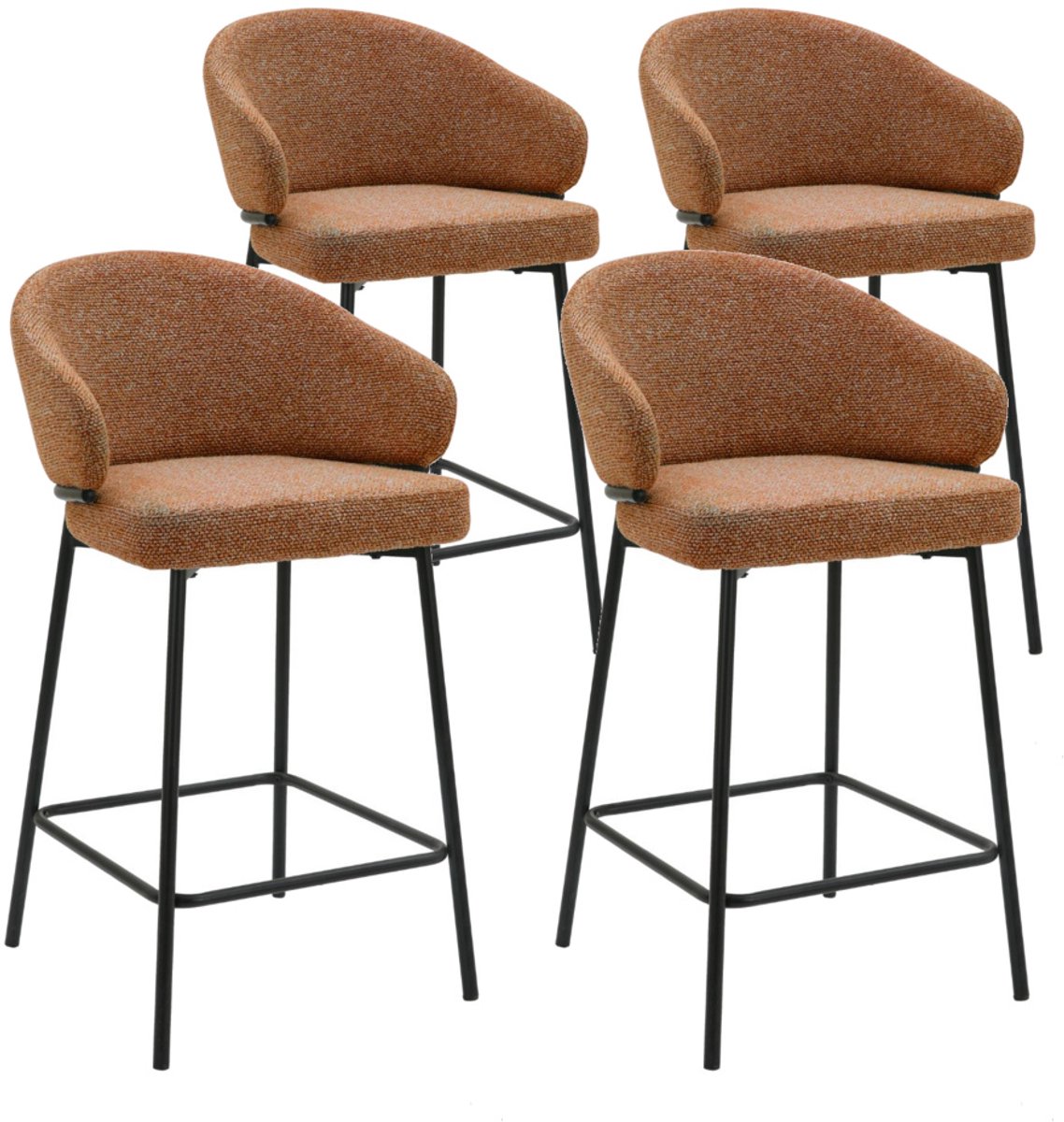 DS4U® - Sofia barkruk 65 cm - Set van 4 - Terracotta met zwarte poot - Stof