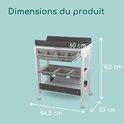 Wisseltafel met afmetingen 84,5 cm breed, 53 cm diep en 102 cm hoog.