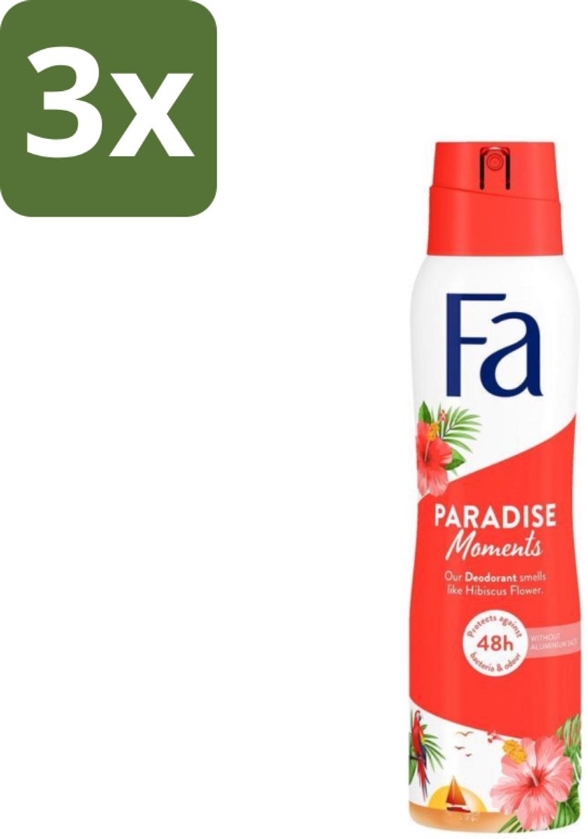 Fa - Paradise Moments - Deodorant Spray - Hibiscusbloem - 150 ml - Bulkverpakking - 3 stuks
