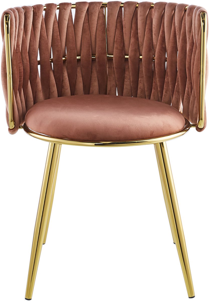 Padiro eetkamerstoelen set van 2 - oudroze - fluweel - met armleuningen - ijzeren onderstel - hotel chique