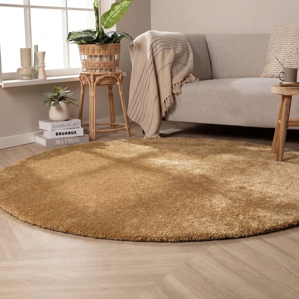 NATURL. Rond wasbaar vloerkleed - Clean Goud - Ø 240cm
