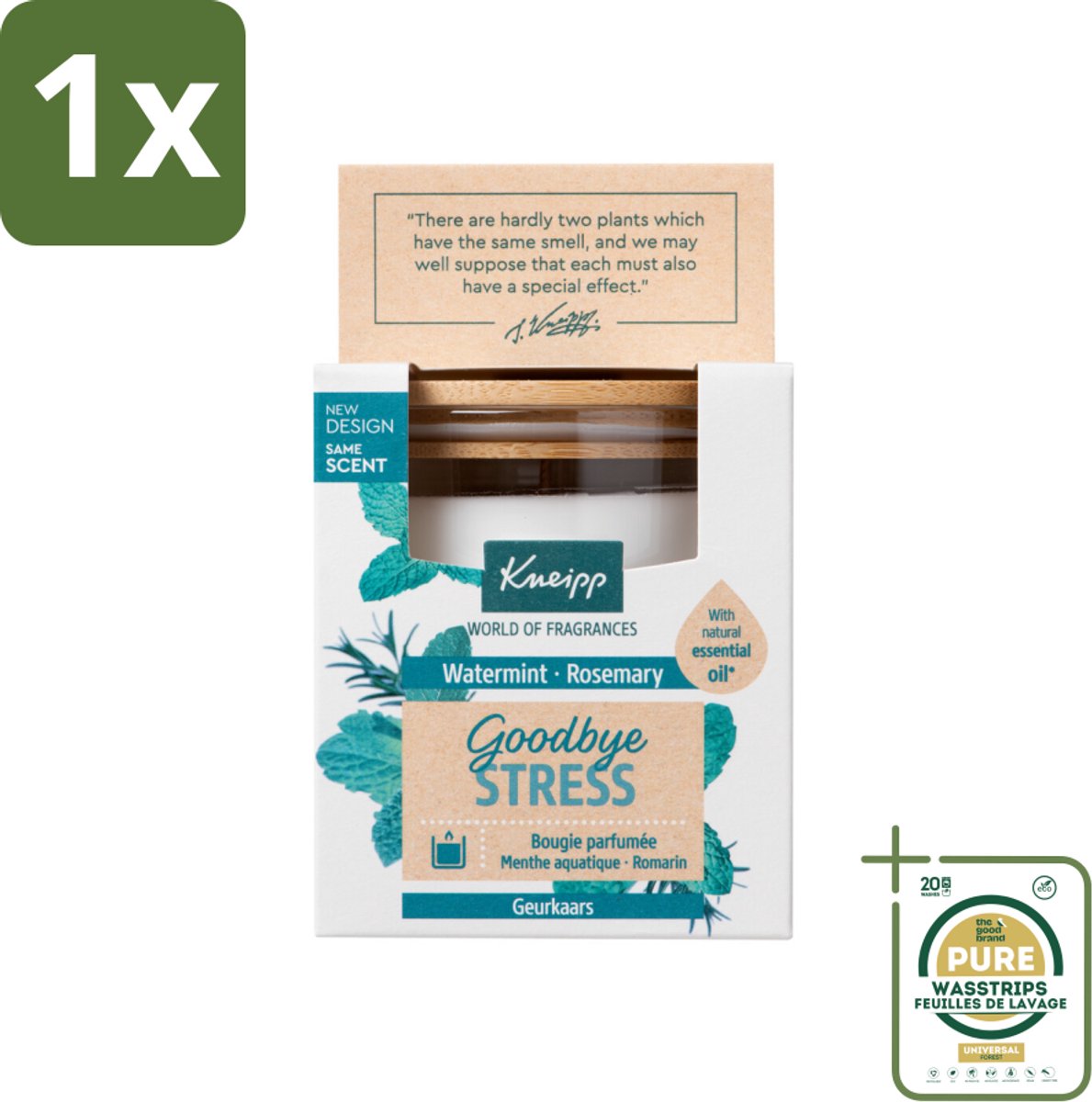1 x Kneipp - Geurkaars - Goodbye Stress - Watermunt & Rozemarijn - 20 branduren- Geurkaars - Stressvermindering - Aromatherapie - Watermunt - Rozemarijn