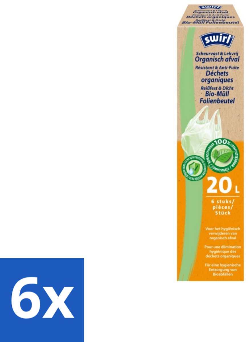 Swirl – Pedaalemmerzakken – Bio – 20 L – 6 zakken - Voordeelverpakking - 6 stuks