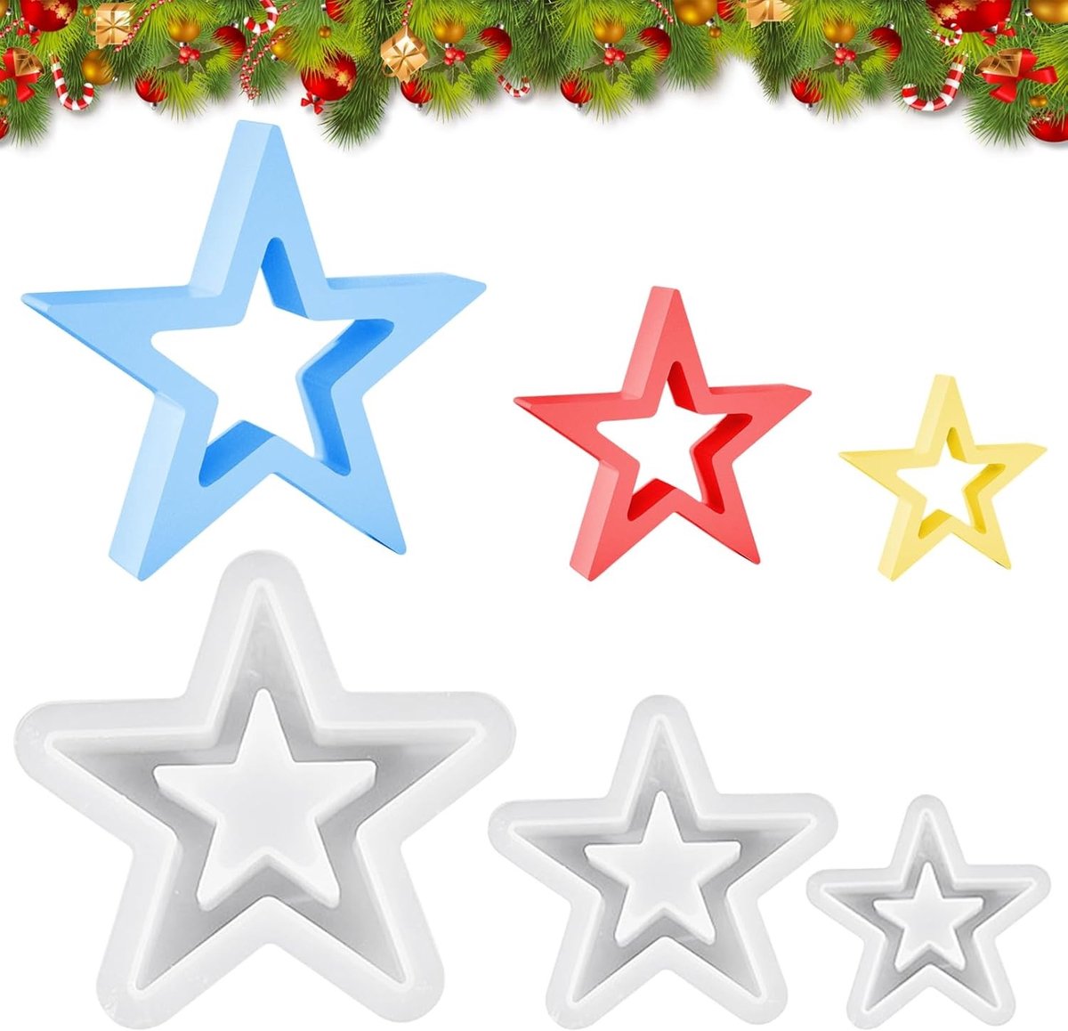 3 Delen Silicone Mallen voor Kerstmis - Stervormige Gietmallen voor DIY Projecten, Creatieve Ambachten en Cadeaus