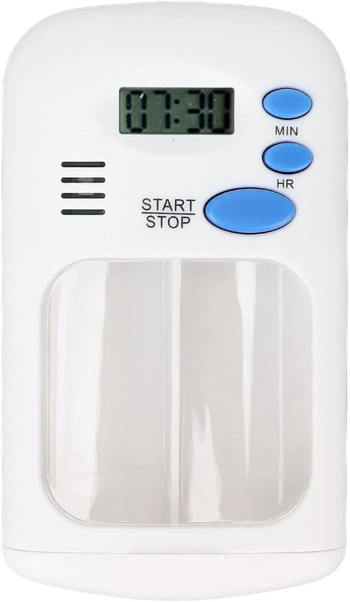 Slimme Pillendoos met Alarmherinnering, Draagbare Automatische Pillenverdeler voor Thuis en Reizen, Inclusief 2 Compartimenten en 1 LR44 Batterij