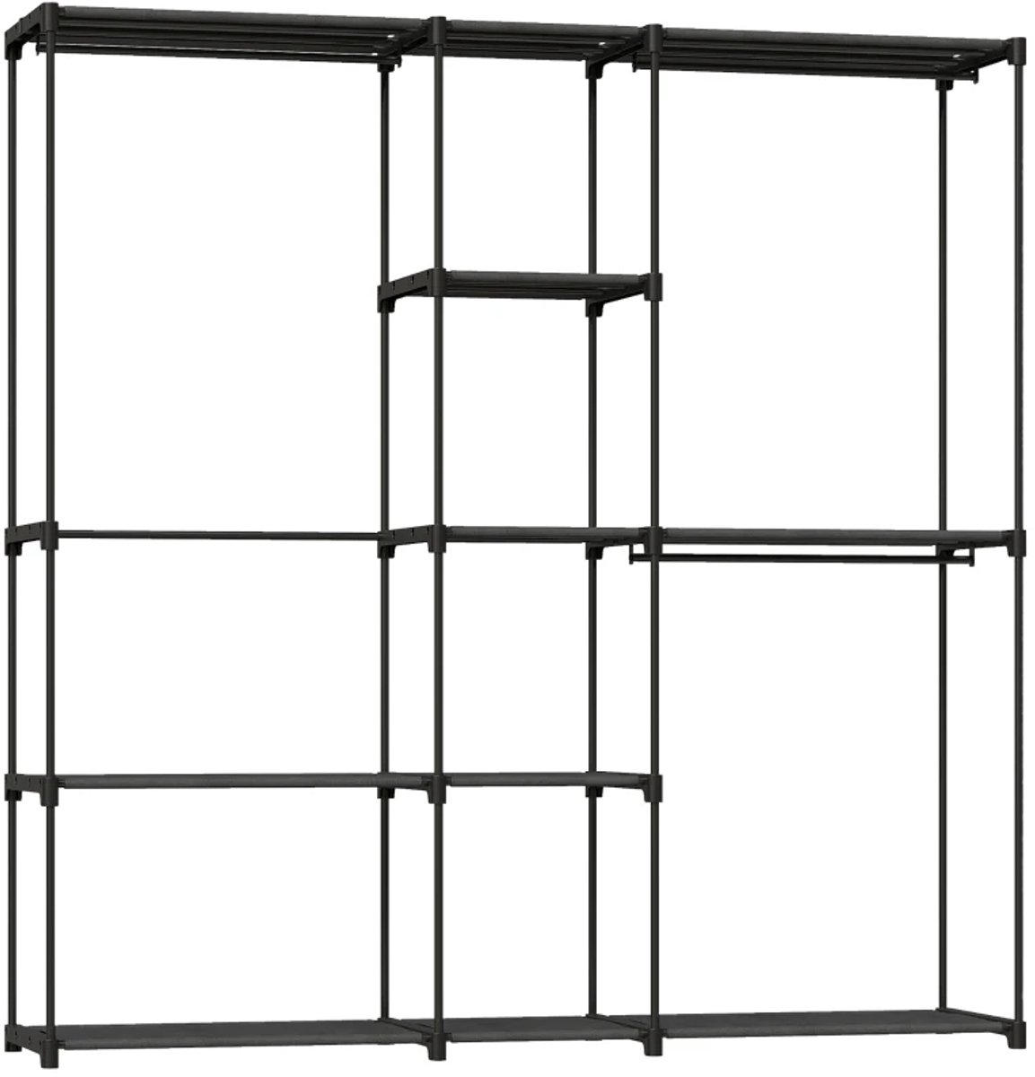 Kledingkast - Open kledingkast - 4-laags kledingrek met 2 hangvakken - Voor woonkamer - 182 x 43 x 185 cm - Zwart