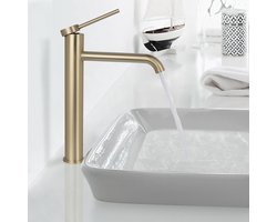 PHASAT Badkamer Wastafel Tap,High Rise Basin Tap,Eengreeps geborsteld gouden mengkraan, hoge kraan PTMP01LG - ShopVlot