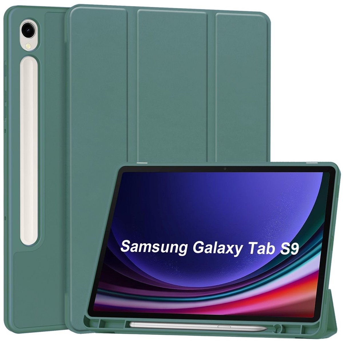 Coverup Tablethoes geschikt voor Samsung Galaxy Tab S10 Lite / S10 FE / S9 FE / S9 Hoesje - Tri-Fold Book Case met Wake/Sleep en Stylus-houder - Groen